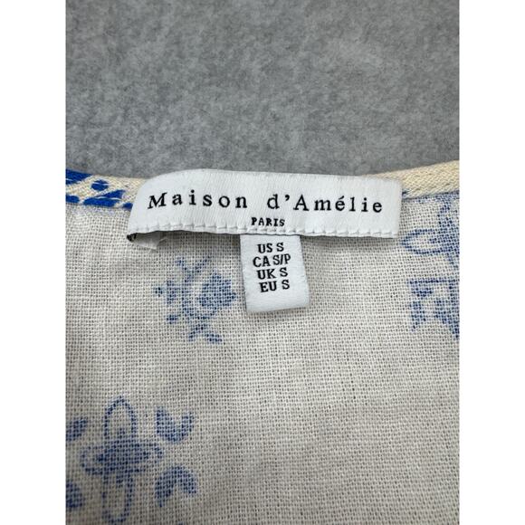 Anthropologie Maison D’Amélie linen wrap top & tiered skirt set blue  NWOT Small - Picture 4 of 10